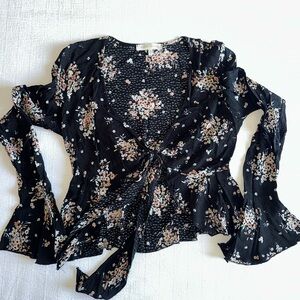 Floral Long Sleeve Tie Top